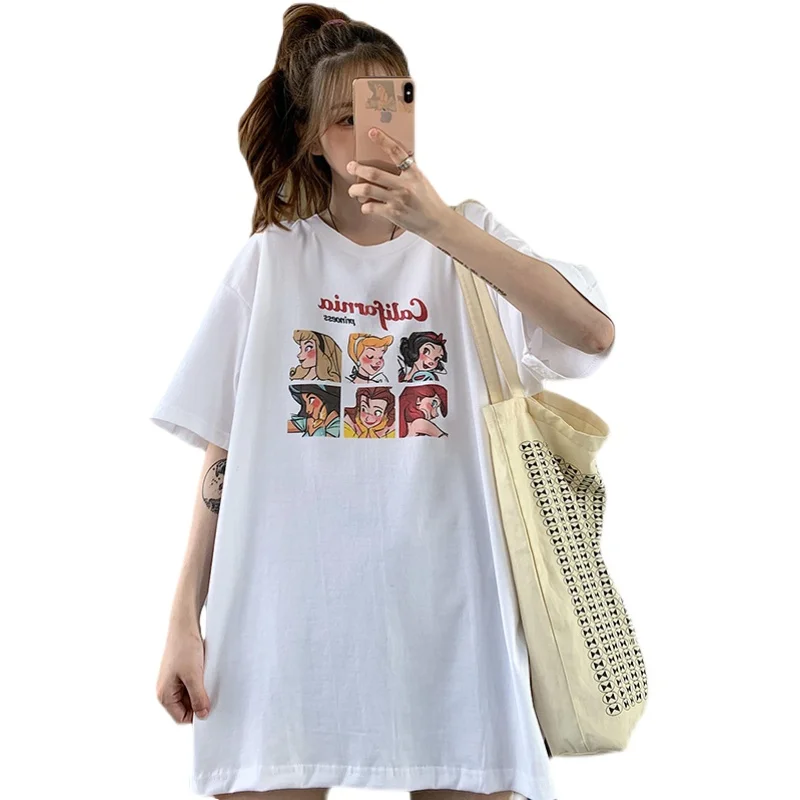 

Retro Princess Cartoon Short Sleeve T-shirt Women's Summer Loose Korean Ins Fashion Brand Harajuku Style High Street Half