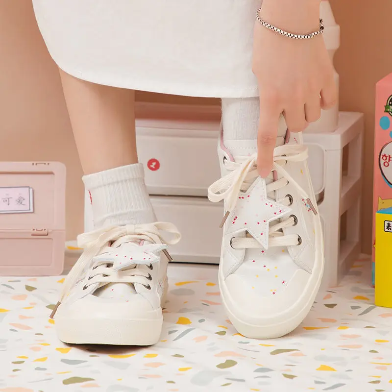 

Kawaii Lolita Shoes Fashion 2021 Summer Star Canvas Sneakers Lovely Zapatillas Mujer White Girls' Comfortable Vulcanize Shoes