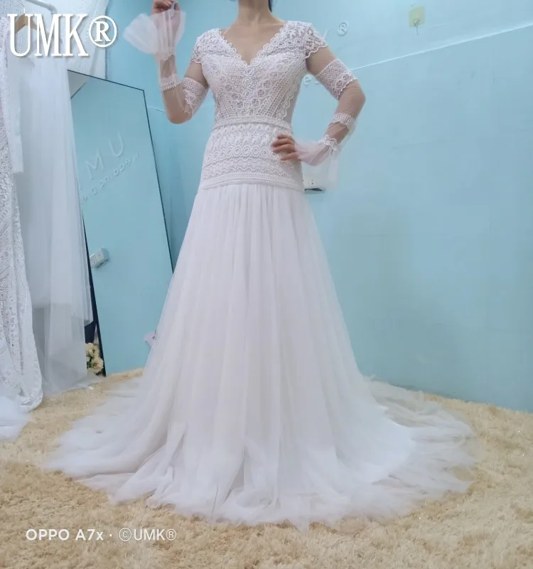 УМК В богемном стиле кружевное платье с длинными рукавами свадебное 2021 Винтаж