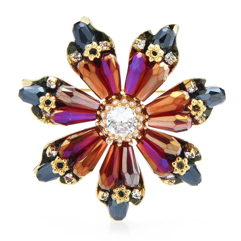 

Wuli&baby Crystal Flower Brooches For Women Sparkling Party Office Flower Brooch Pin Gifts