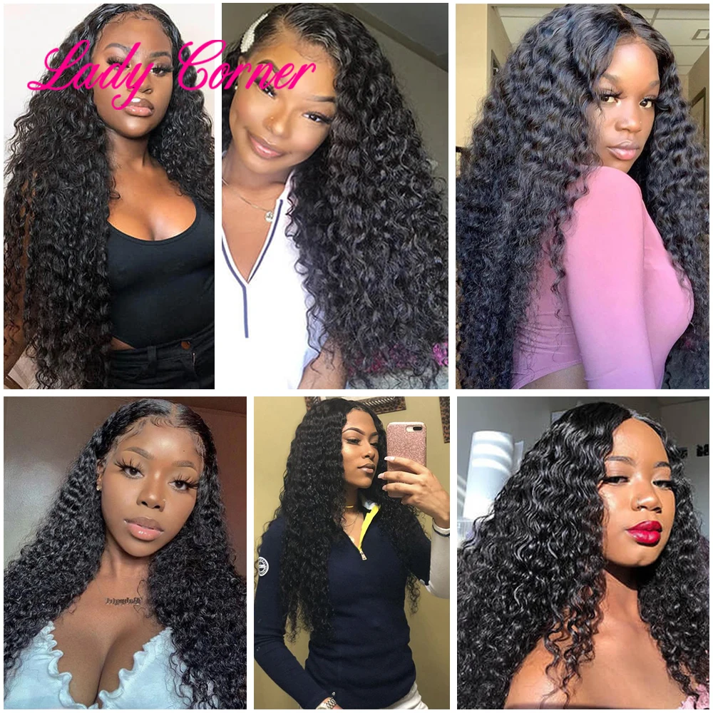 

Lady Corner Water Wave 13x4 Lace Front Human Hair Wigs for Black Women Brazilian Remy Curly Human Hair Wigs