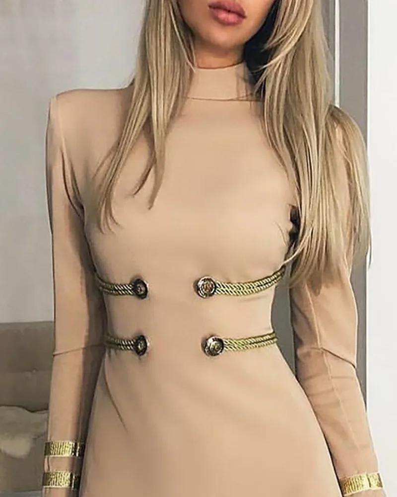 Женское повседневное однотонное облегающее платье с воротником-стойкой и