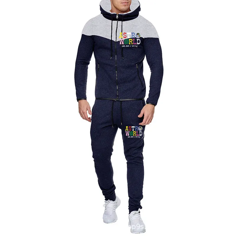 

New Men 2 Piece Set Ropa Hombre ASTR Hoodie+Sweatpants Fashion Hip-Hop Ropa Hombre Color Matching Jogging Tracksuit Men Clothes