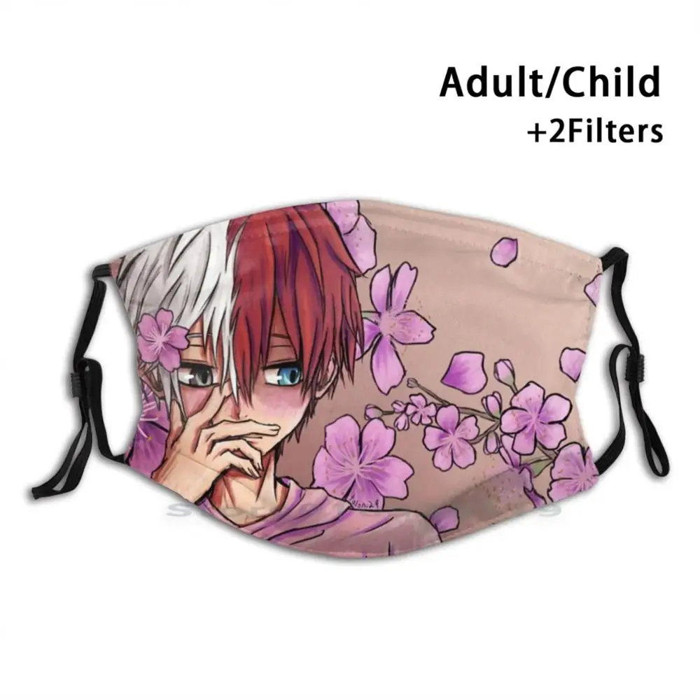 

Многоразовая маска для лица Todoroki с цветами сакуры, детская маска для лица с фильтрами, цветы сакуры, сакуры, Bnha, Boku, No Hero, Академия, Todoroki