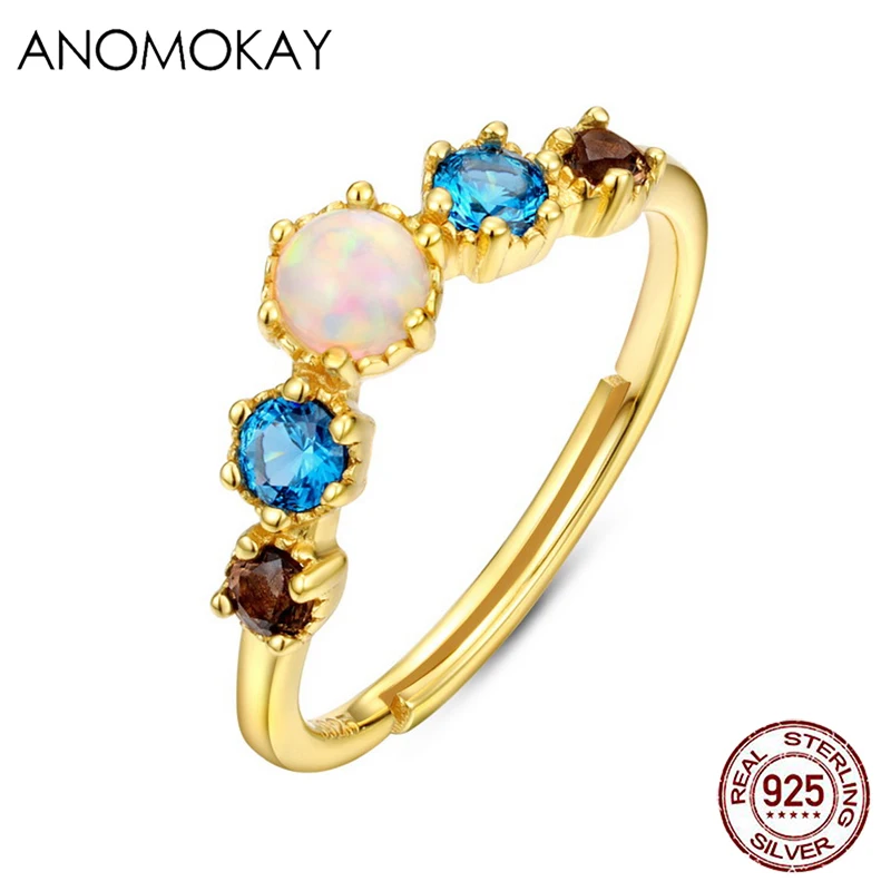 

Anomokay Classic Colorful CZ Women's Gold Color Resizable Rings Jewelry 925 Sterling Silver Luxury Rings for Women Lovers Gift