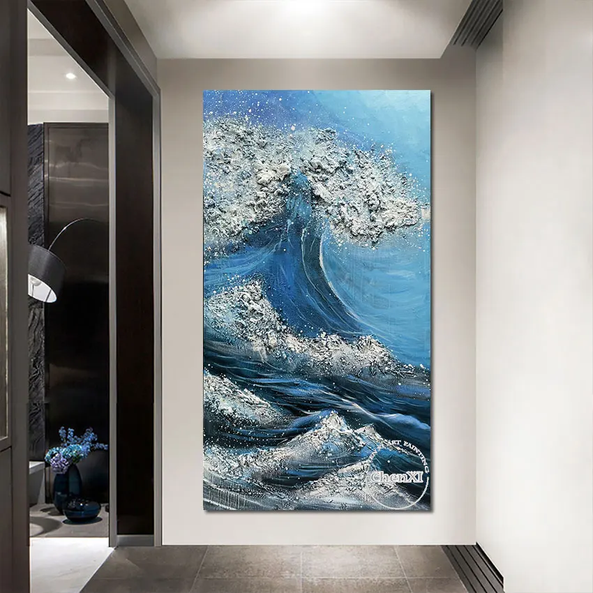 Морская живопись была покрыта волнами стильное настенное искусство холст