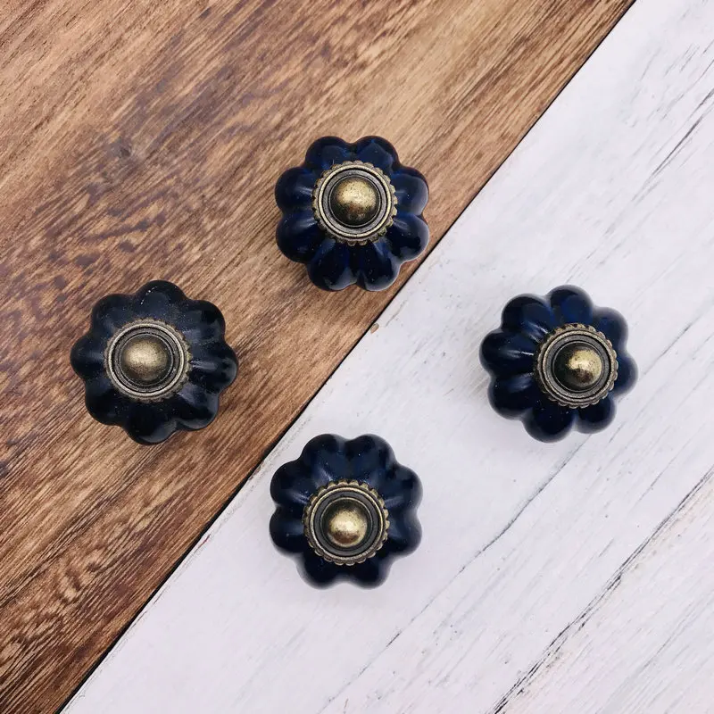 8 шт. в европейском стиле кобальтовые синие керамические ручки форме тыкв