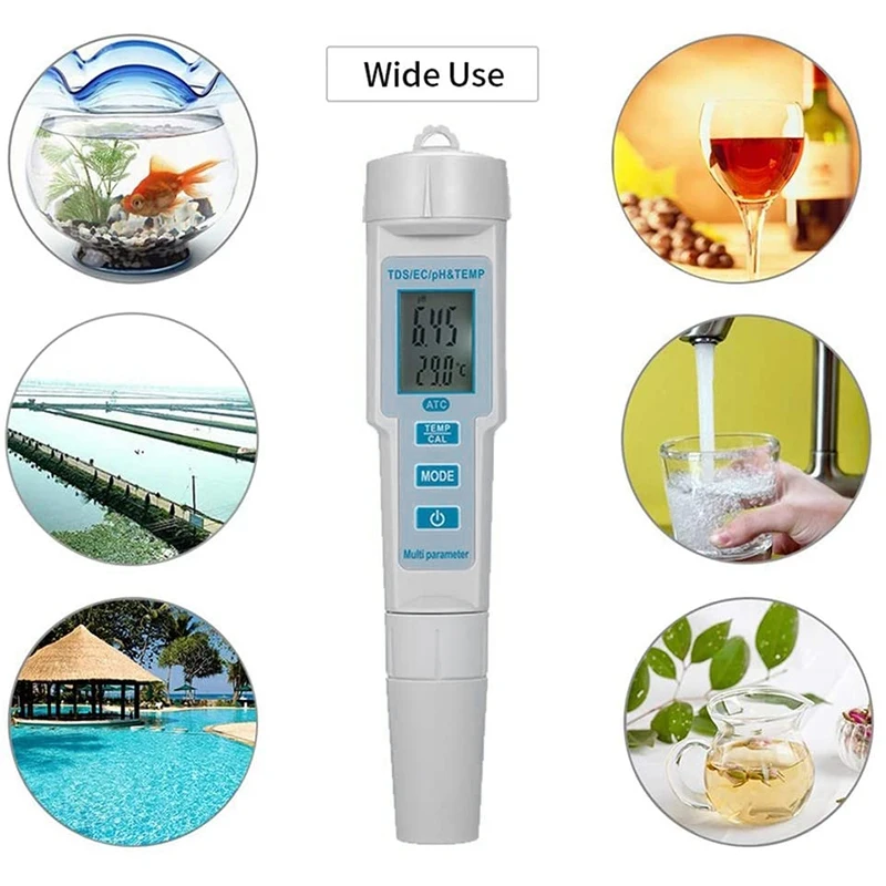New 4 in 1 PH/TDS/EC/Temperature Meter PH Digital Water Quality Monitor Tester for Pools Drinking Aquariums | Спорт и развлечения