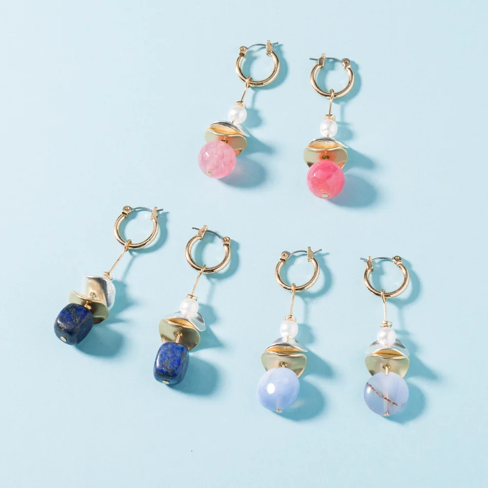 

Оптовая продажа, уникальные модные минималистичные серьги из натурального камня, креативный характерный подарок