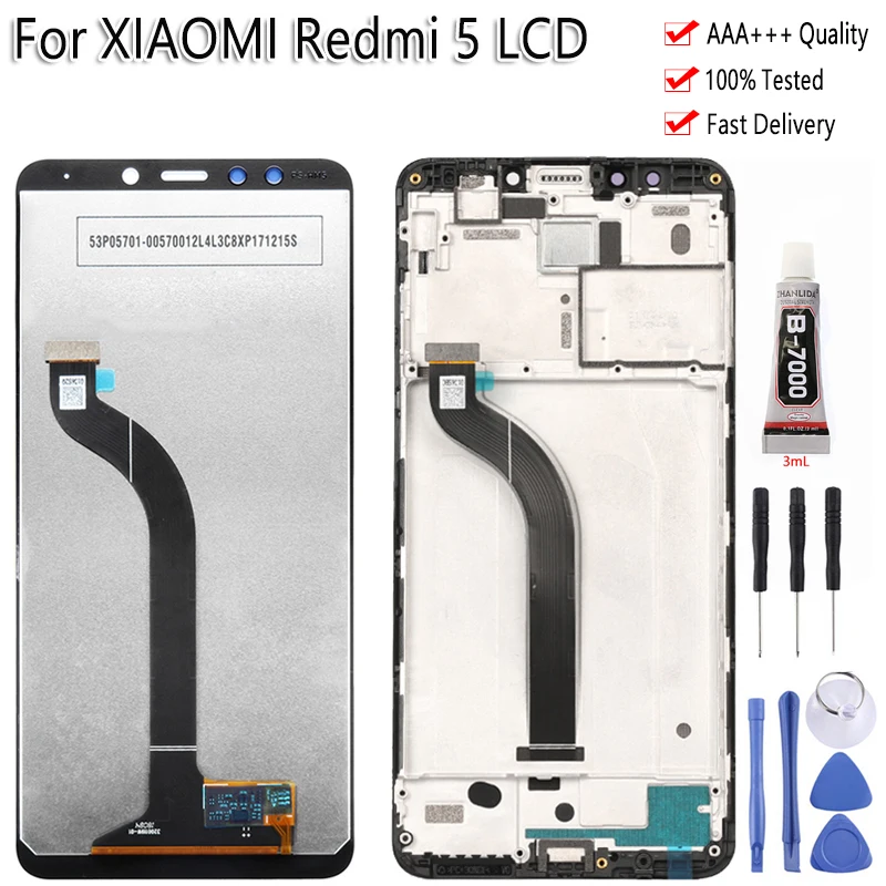 Дисплей для Xiaomi Redmi 5 ЖК-экран 5," AAA дигитайзер сборка рамка олеофобное покрытие 10-Touch для Redmi 5 lcd