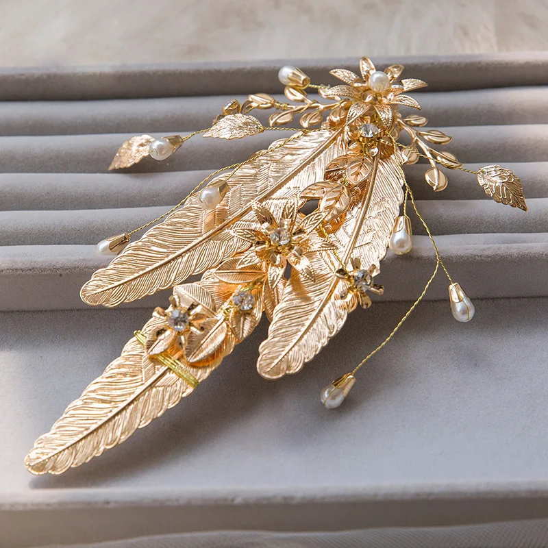 Золотой ручной работы женский головной убор свадебный тиара для волос с зажимом