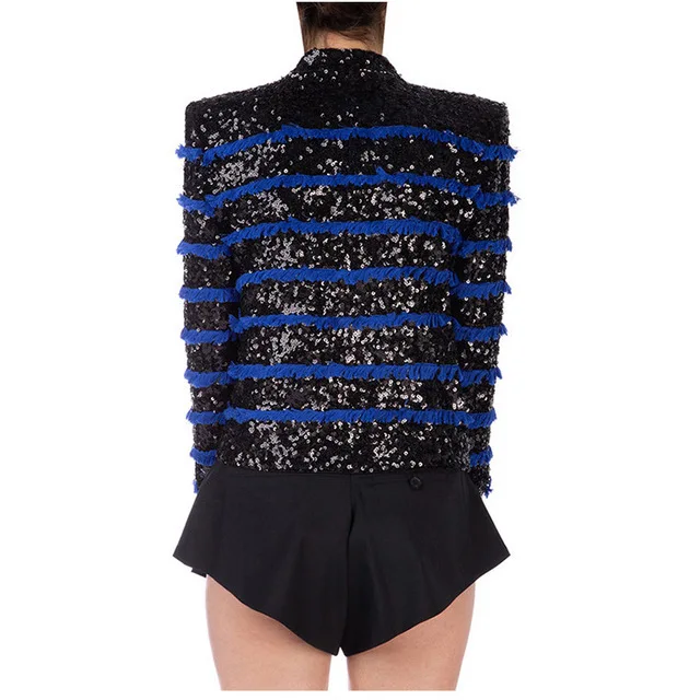 Женский блейзер с блестками дизайнерский облегающий пиджак бахромой Осень-зима