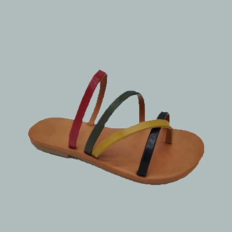 

Vintage Sandals Women Leather Flat with Sandals Women Beach Shoes Plus Size 41 Summer Fashion Color Band Thin Woman Shoes