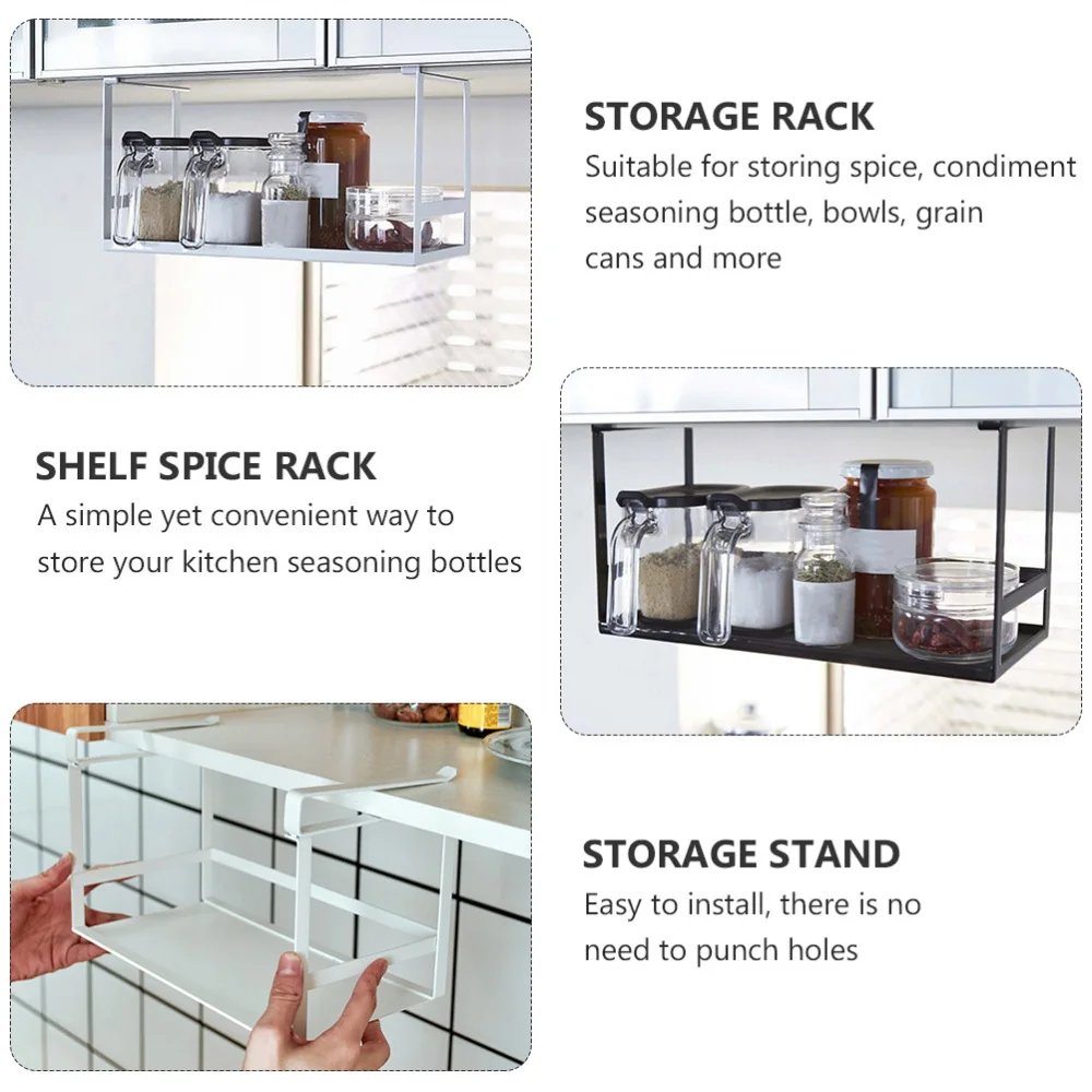 

1pc Kitchen Cabinet Hanging Storage Rack Spice Rack Condiment Holder (Black)