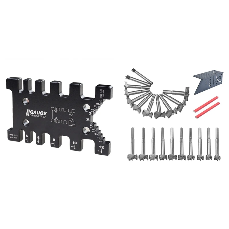 

Большая сделка, калибр Tenon, метрический и имперский карточный калибр, деревообрабатывающий роутер с 24 сверлами форстнера, набор сверл для св...