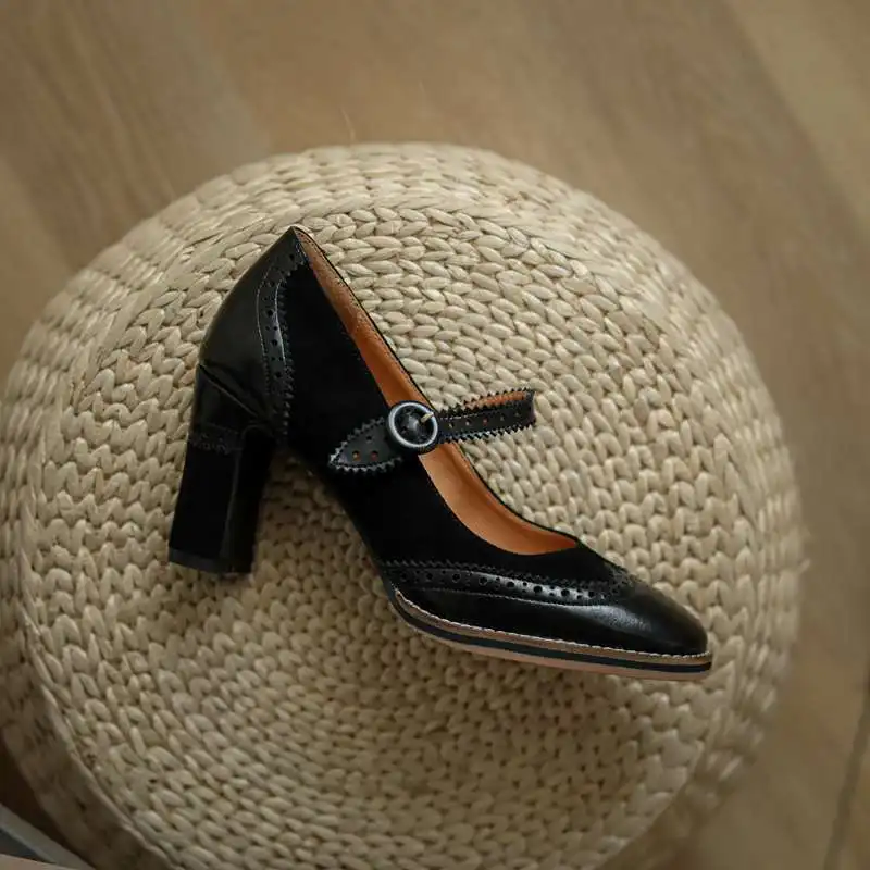 

Krazing pot retro fashion genuine leather round toe high heels buckle strap brand shoes beauty lady streetwear women pumps L2f3