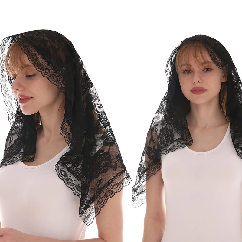 

Spanish Style Lace Traditional Vintage Mantilla Veil Latin Mass Head Covering Scarf for Catholic Church Chapel Arc Shape