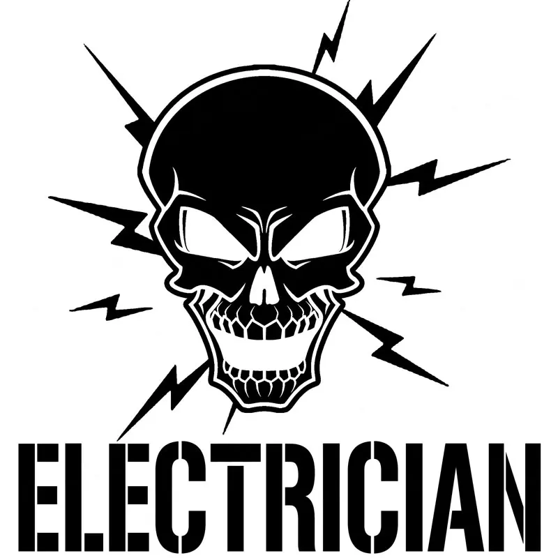 

18CM*18CM Skull and Lightning Bolts Electrician KK VInyl Sticker Car Accessories Car Sticker