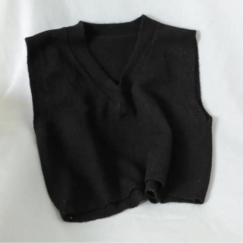 

Autumn Winter Korean Women Knitted Sweater Sleeveless Women Solid Color Loose Vest Ladies V-Neck Pullover Tops Waistcoat JW9765