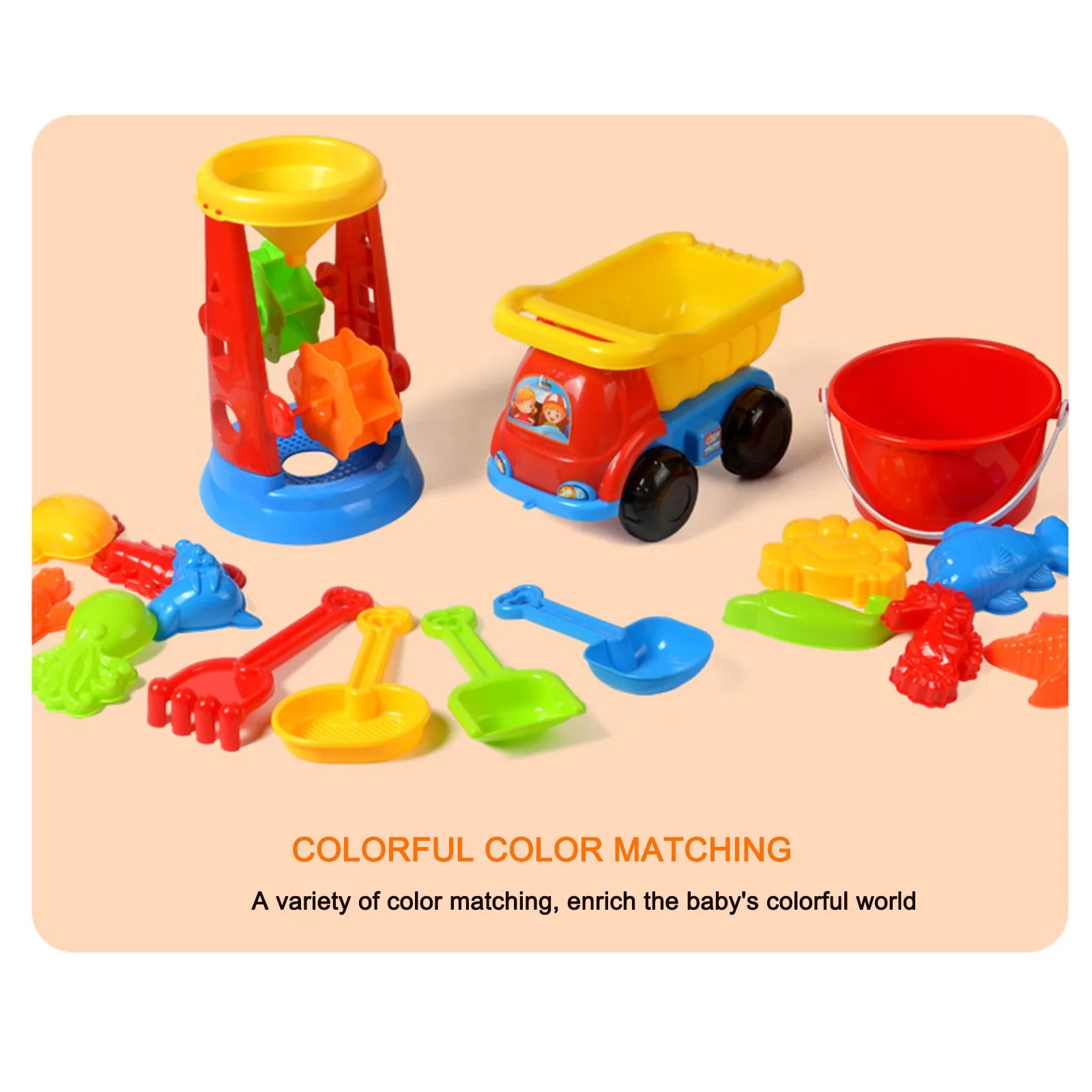 

Baby Sand Toys 17 Piece Beach Toys Sand Set Sand Play Sandpit Toy Summer Outdoor Toy Four-wheel Cart + Large Shovel