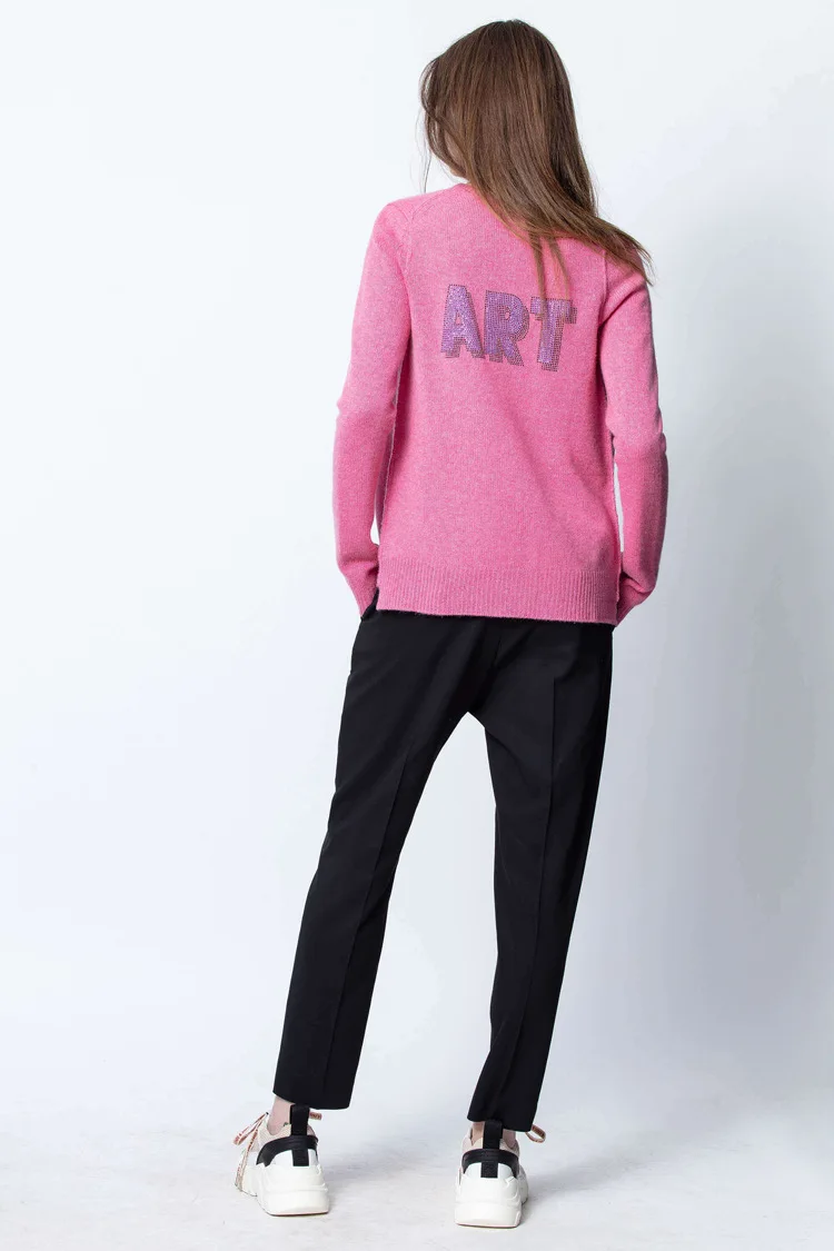 2020 Autumn Winter Sweate Women Fashion Brand Rhinestone Letter Cashmere Cardigan Sweater Hollowing Out Split Sweater Z1