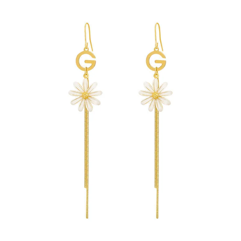 

Luxury Letter G Snake Chain Dangle Earrings Daisy Flower Tassel Alphabet Brand Long Thread Earring for Women Fashion Jewelry