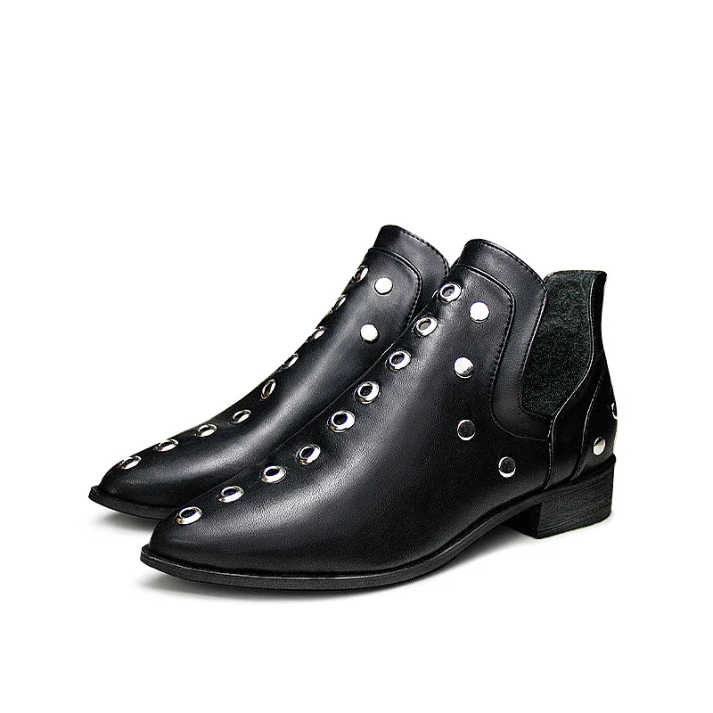 

2020 Women Ankle Boots Fashion Retro Rivet Boots Women Autumn Winter Pointed Toe Shoes Female Low Heel Footwear Plus Size 35-43