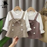 girls dress 2021 baby girls spring and autumn dress childrens long sleeves cotton princess plaid dress with bow girl clothing