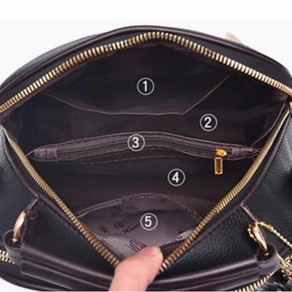 

New Elegant Women Shoulder Bag Leather Handbag For Lady Boston Messenger Bags Fur Ball Decorated Female Crossbody Bags