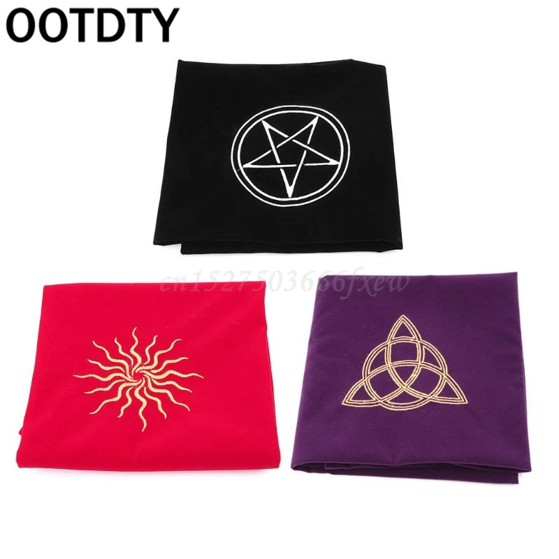 

60*60cm Velvet Tarots Tablecloth Altar Wicca Pentacle Sun Embroidery Board Game