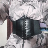 womens corset bandage gothic clothing embroidery bustiers pu leather belt slimming body waistband elastic waist girdle faja