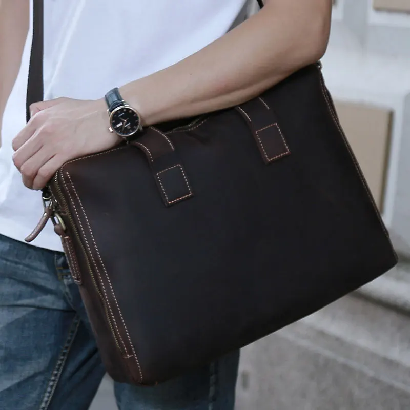 MAHEU Retro Style Leather Mens Briefcase Handbags Genuine Leather Laptop Bag Computer Shoulder Bags for Men Male Busienss Bag
