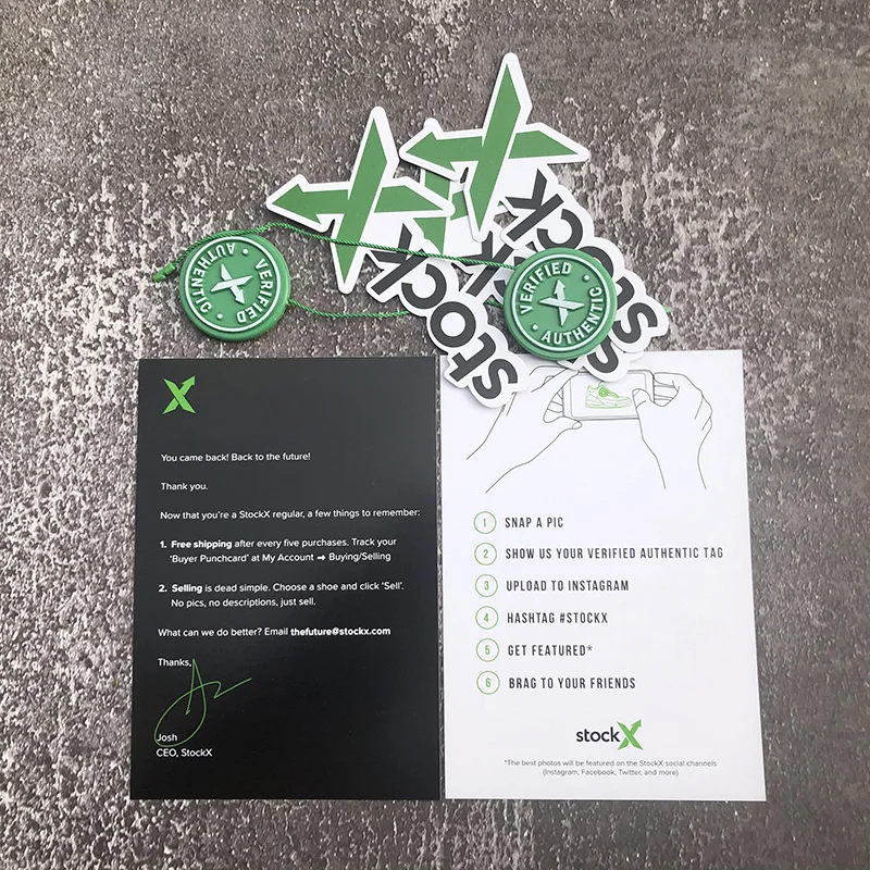 1sets 5sets 10sets Lot 2020 StockX Tag Green Circular Tag Rcode Stickers Flyer Plastic Shoe Buckle Verified X Authentic Tag