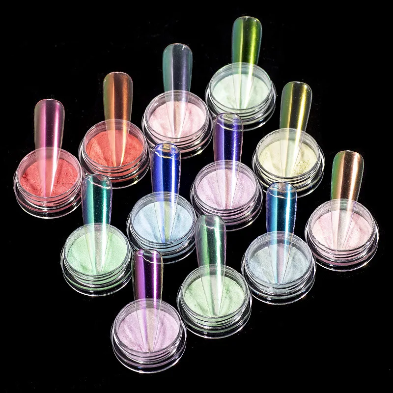 

0.2g/box Transparent Holo Nail Glitter Mirror Aurora Neon Powders Dust Chameleon Nail Art Chrome Pigment Dipping Powder