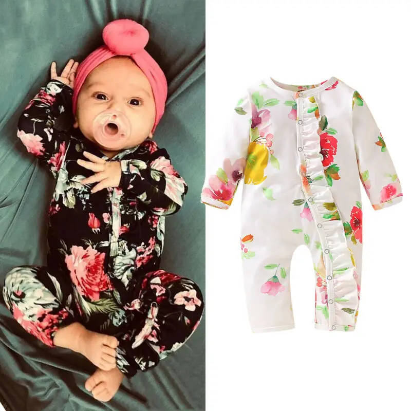 Комбинезон с длинными рукавами и цветочным рисунком для новорожденных маленьких
