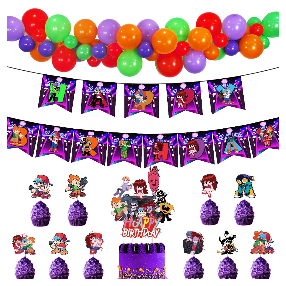 

Набор мультяшных воздушных шаров для вечеринки, дня рождения мальчика, пятничная ночь, забавные воздушные шары, цепочка, бумажный баннер, на...