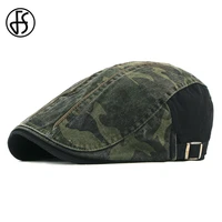 fs camouflage berets hat for men women herringbone caps washed cotton newsboy cap cabbie ivy flat hat adjustable spring