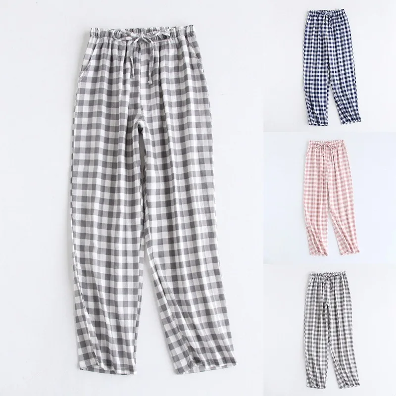 

Men's Women's 100% Cotton Trousers Lattice Pants Bottoms Knitted Sleep Pants Sleepwear Short for Couples Pijama Hombre Pajamas