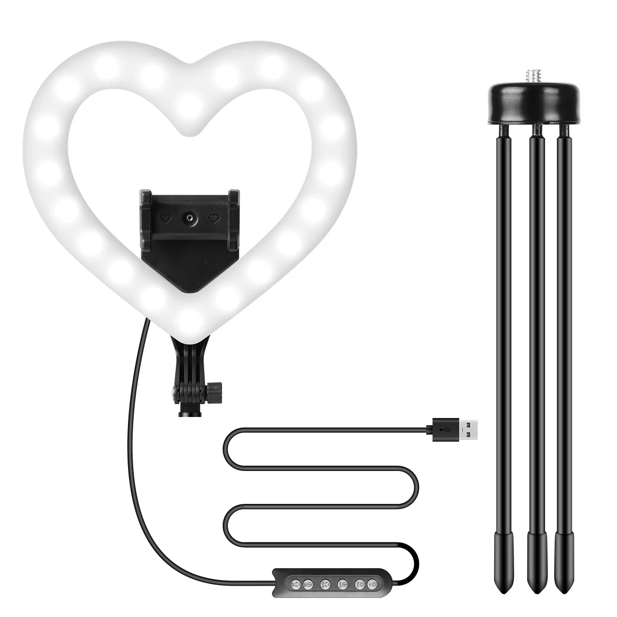 RGB LED heart-shaped ring light 10 inch with table tripod bracket kit for mobile phone selfie video dimmable makeup video live