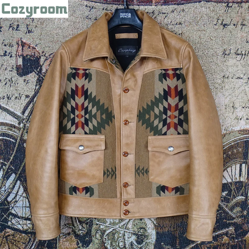 

2021 коричневая Повседневная стильная мужская куртка из натуральной кожи большого размера 5XL, дизайнерское пальто из натуральной воловьей ко...