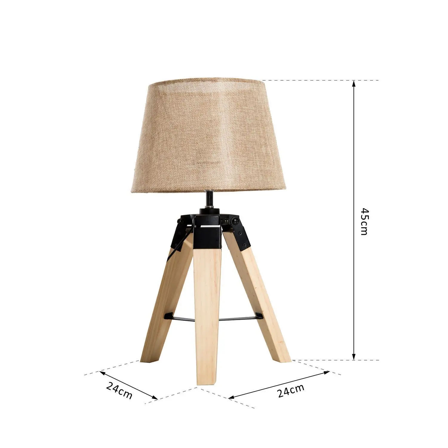 HOMCOM Lampara de Mesa imperna y Original con Base Tripode Madera Pantalla Tela Lino 24x24x45 см E27 макс. 40 Вт | Лампы и