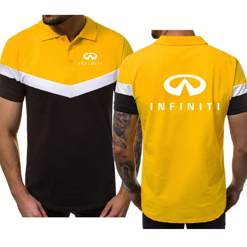 

Summer Men's polo shirt Infiniti Car Logo Printing Harajuku Casual Trend Cotton Splicing High Quality Men's short sleeve tops