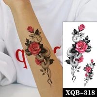 white snake temporary tattoo stickers sexy red rose branches and leaves fake tattoos waterproof tatoos arm large size for women