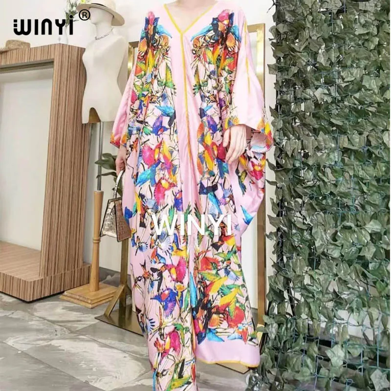 kuwait Fashion Blogger  recommend popular printed silk kaftan maxi dresses loose summer beach bohemian long dress for lady