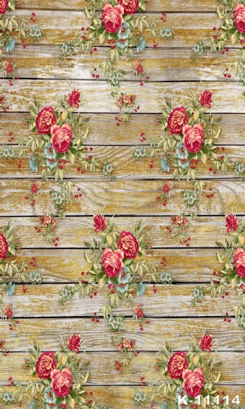 

Wooden Board Printed Flowers Photography Backdrops Vintage Portrait Photo Backgrounds Newborn Baby Photophone