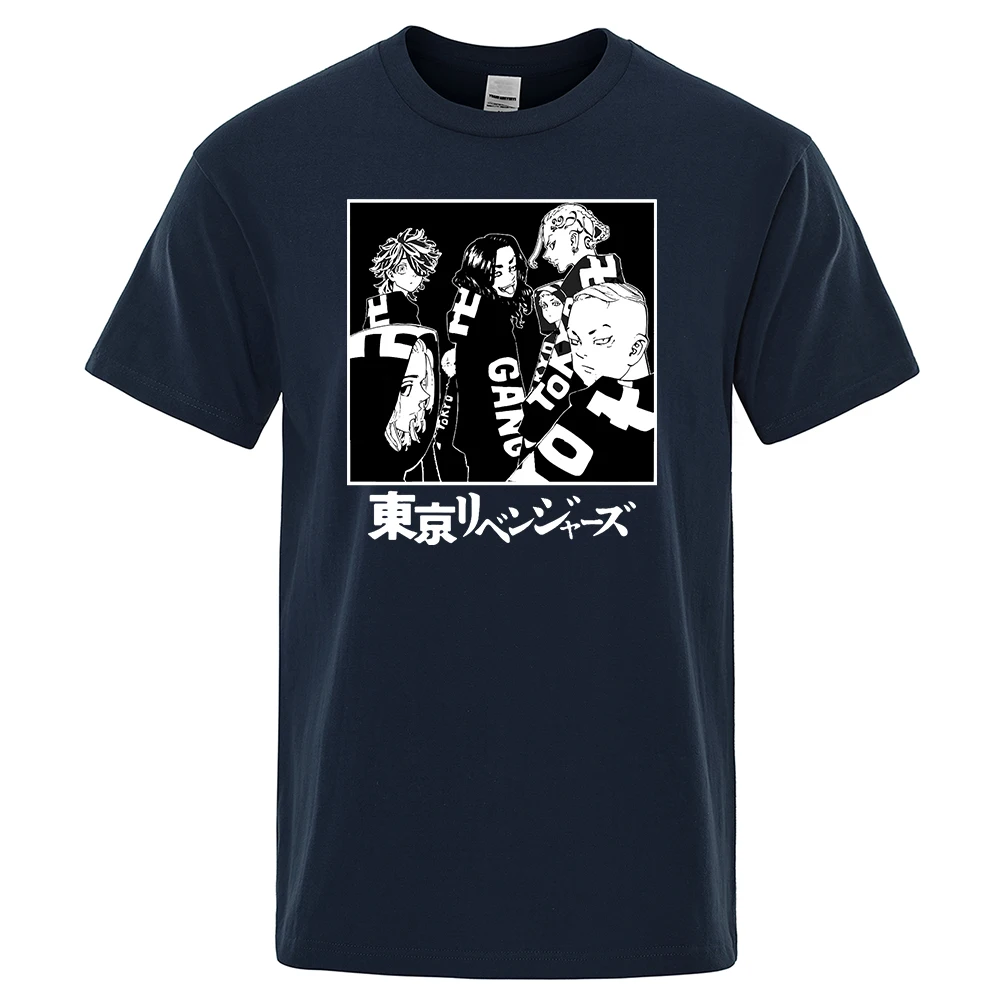 

Japanese Anime Mens T-shirts Tokyo Revengers Print Tshirts Male Cotton Harajuku Short Sleeve T Shirts Summer Black Top Tee Shirt