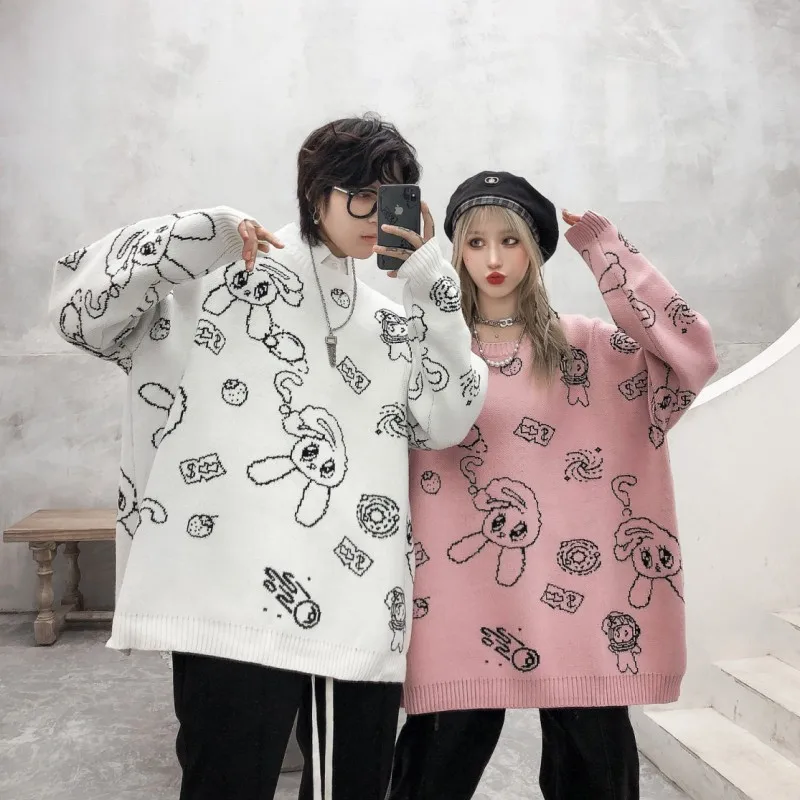 

Streetwear Clothes Embroidered Hiphop Couple Sweater Oversize Fashion Knitwear Women Long Sleeve Pullover