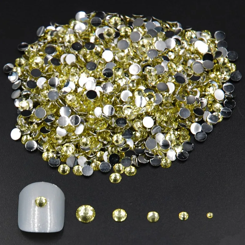 

Смешанные размеры 2000 шт. светильник-желтые/круглые акриловые стразы Jonquil без горячей фиксации с плоской задней стороной для украшения Страз...