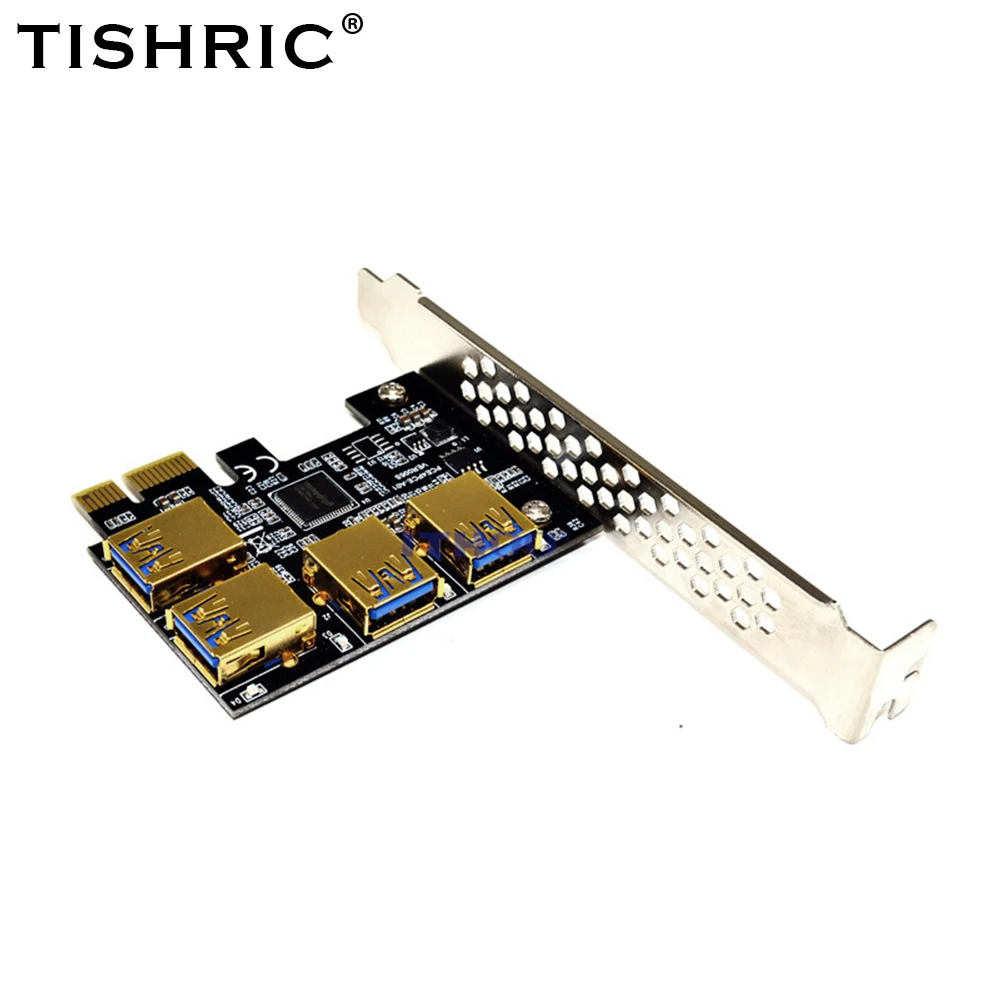tishric pci 1 to 4 adapter card gold plated pcie riser card adapter usb 3 0 for bitcoin mining miner multiplier hub pci express free global shipping