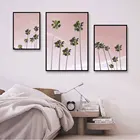 Постер с розовыми пальмами, тропическими листьями, Картина на холсте, фотопечать, Настенная картина с изображением природного пляжа для декора гостиной, дома, комнаты